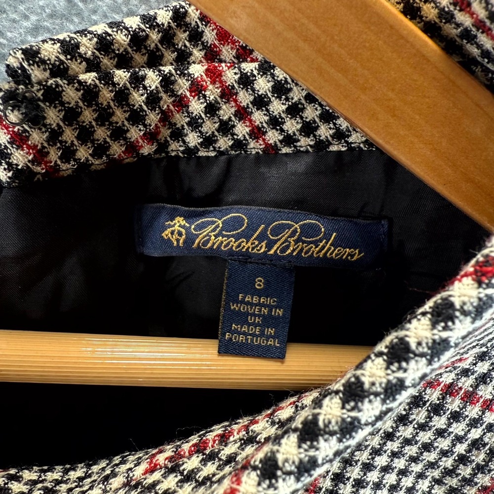 Brooks Brothers Sheath Dress Women 8 Black‎ Red Wool Houndstooth Moon British - Picture 6 of 14